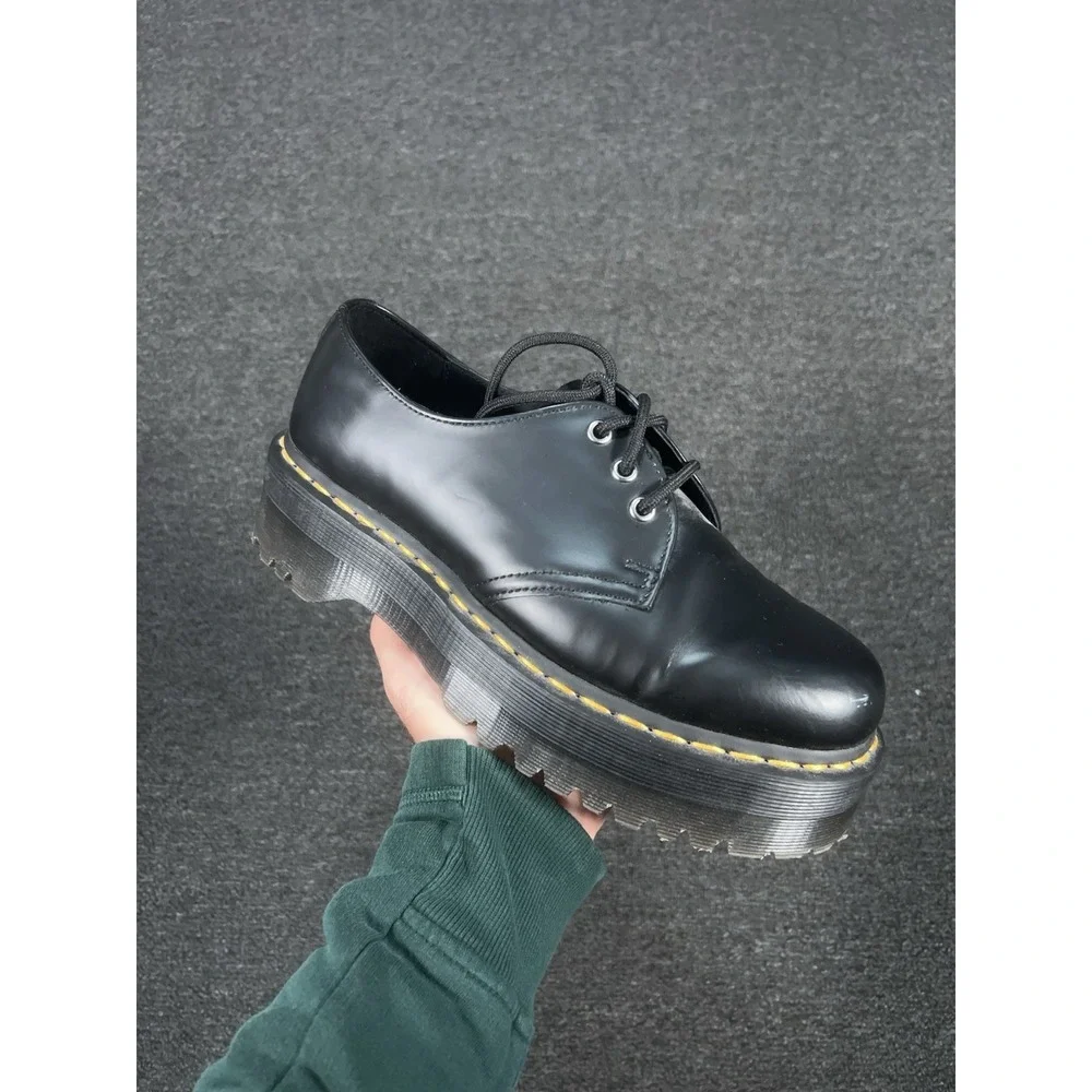 Dr Martens 1461 Quad Platform Leather Shoes Women 9 Black Lug Sole Platform